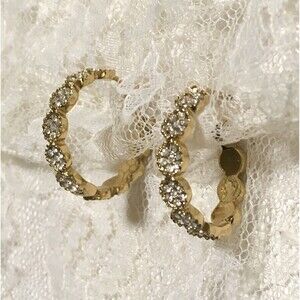 Kate Spade Hoop Earrings Rhinestones Gold Tone Hinged Pierced